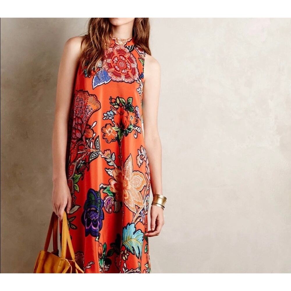 Anthropologie Women’s Maeve Larkhill Silk Swing Dress Pockets Size Small (S)